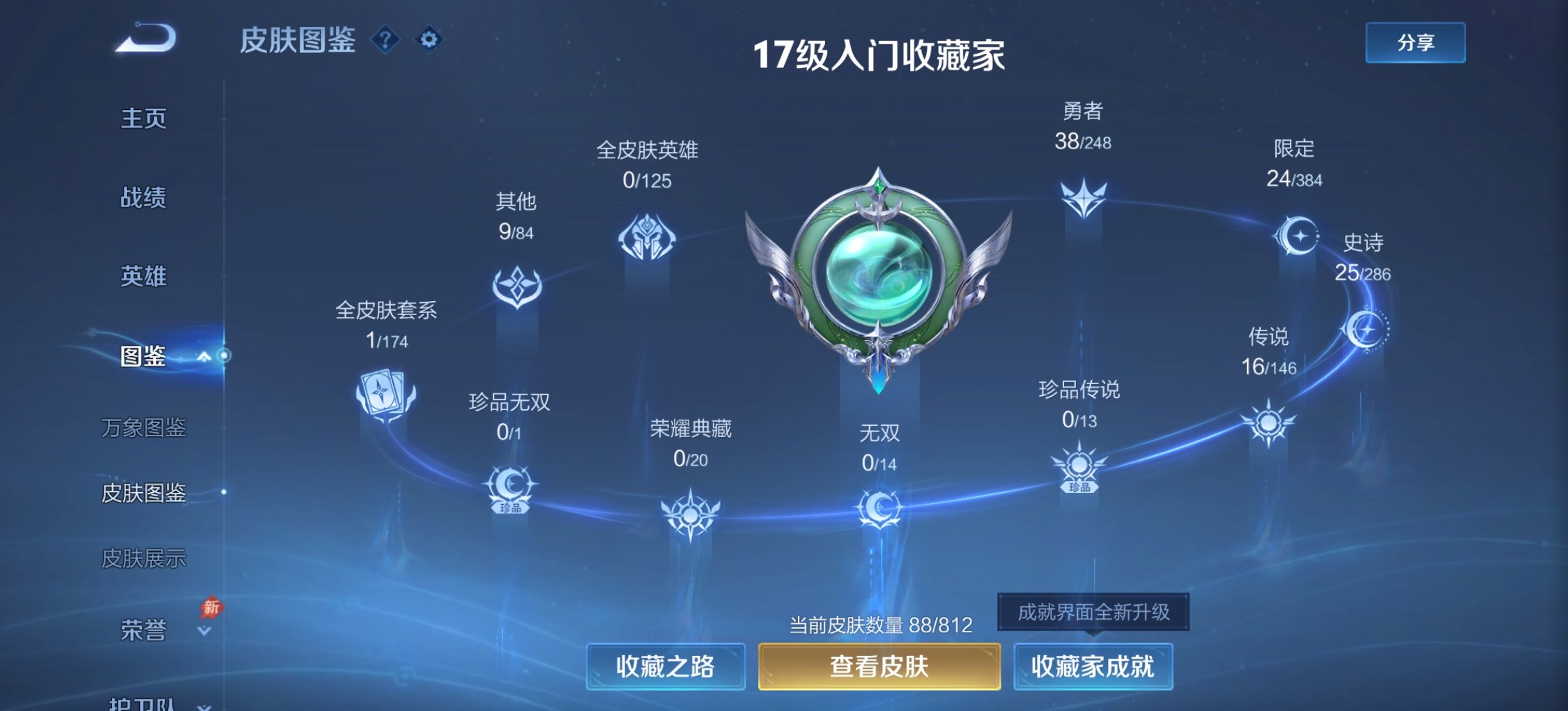 荣耀黄金 皮肤数量:88 皮肤价值:73044 传说皮肤数量:16 史诗皮肤数量:25 不可二次实名 可排位 贵族等级:贵族7级 英雄数量:115【鹿鹿游戏服务网】